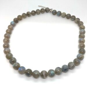 Sterling Silver & Labradorite Stone Bead Beaded Necklace | 20” + 1.9” Ext Chain